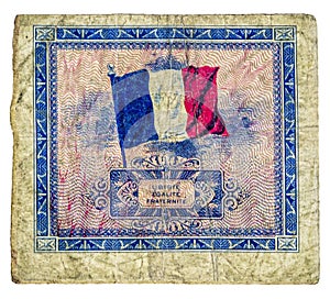 Two Francs issued in France 1944 series vintage bill Back