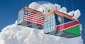 Two freight container with Liberia and Namibia flag.