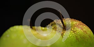 Two fresh apple with droplets on shallow focus