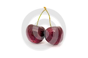 Two Fresh Cherries, Isolated on White Background