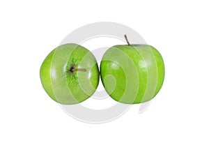 Two fresh green apples isolated on white background with clipping path