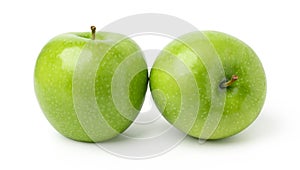 Two fresh green apples isolated on white background, with a clipping path