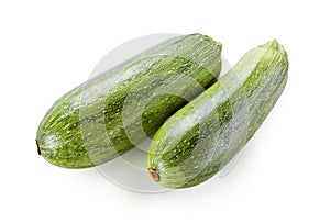 Two fresh green zucchini isolated on white
