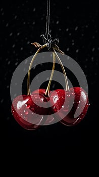 Two fresh juicy ripe cherries on a branch 1690446296857 3