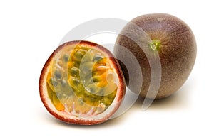 Two fresh passionfruits