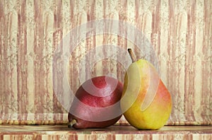 Two Fresh Pears Still life Vintage Background