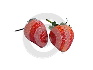Two fresh and red strawberries on a white background. isolate cut out