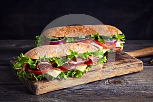 Two fresh submarine sandwiches