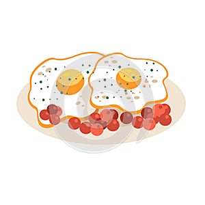 Two fried eggs illustration, sunny side up eggs on a plate - Vector