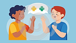 Two friends with autism playing together using sign language to negotiate the rules of their game.. Vector illustration. photo