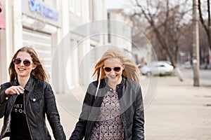 Two friends hanging out in the city