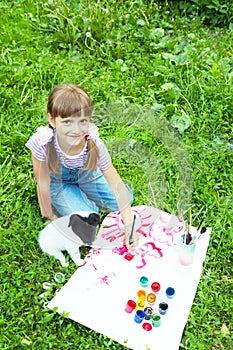 Two friends- little girl and puppy