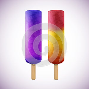 Two fruit and berry ice-cream. Tasty and creamy dessert in realistic style. 3d vector illustration.