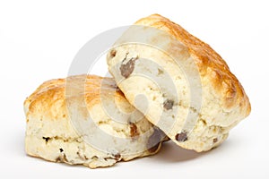 Two fruit scones on white
