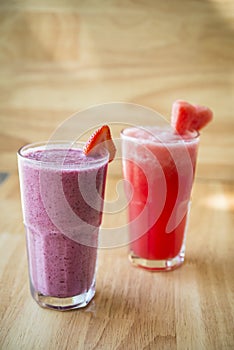 Two Fruit shakes, watermelon and mixed berry photo