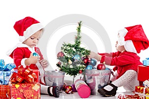 Two funny baby  santa