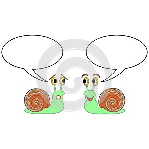 Two funny cartoon snails with talk bubbles