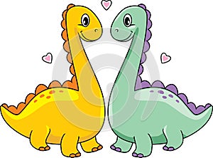 Two funny enamored dinos