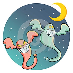 Two funny ghost under the moon light.
