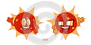 Two Funny Happy Smiling Sun Cartoon Characters