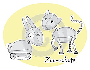 Two funny zoo-robots, cat and rabbit.
