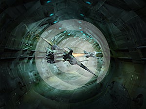 Space fighters pursuit inside the tunel photo