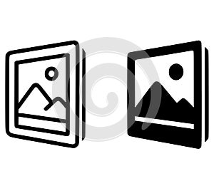 Gallery vector icons, black and white, outline and silhouette