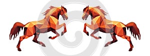 Two galloping horses in low poly style