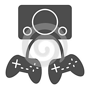 Two gamepads solid icon. Video gaming vector illustration isolated on white. Game controller glyph style design