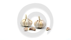 Two garlic on white background.