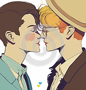 Two gay men kissing. LGBTQ manifesto. Respect, tolerance, equality