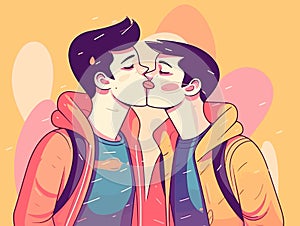 Two gay men kissing. LGBTQ manifesto. Respect, tolerance, equality