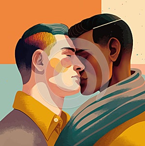 Two gay men kissing. LGBTQ manifesto. Respect, tolerance, equality photo