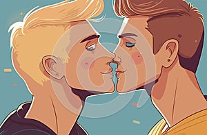 Two gay men kissing. LGBTQ manifesto. Respect, tolerance, equality photo