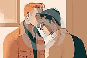 Two gay men kissing. LGBTQ manifesto. Respect, tolerance, equality photo