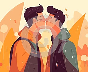 Two gay men kissing. LGBTQ manifesto. Respect, tolerance, equality photo