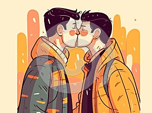 Two gay men kissing. LGBTQ manifesto. Respect, tolerance, equality photo