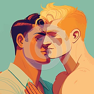 Two gay men kissing. LGBTQ manifesto. Respect, tolerance, equality photo