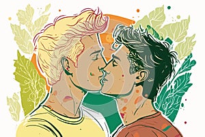 Two gay men kissing. LGBTQ manifesto. Respect, tolerance, equality photo