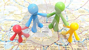 Two gay men walking with their children in Paris