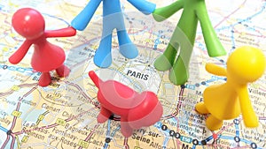 Two gay men walking with their daughters walking around Paris