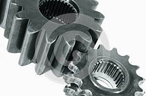 Two gears against white