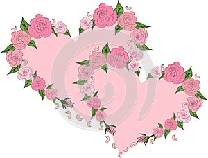 Two gentle hearts framed with roses, wedding