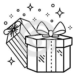 Two gift boxes with bows and sparkles present celebration