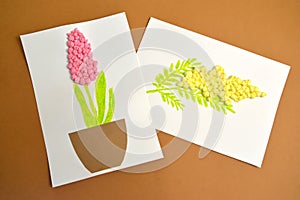 Two gift cards in equipment fluffy application: hyacinth and mimosa