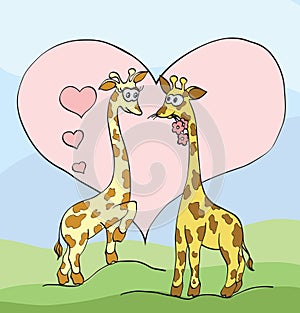 Two giraffes with hearts photo