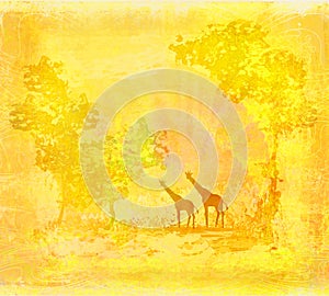 Two giraffes over sunrise