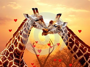 Two Giraffes Showing Love