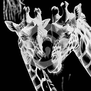 Two giraffes showing love. Generative AI