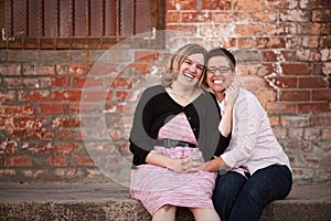 Two Girlfriends at Loading Dock photo